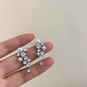 3/$20 White Gold Plated Rhinestone Pearl Cluster Dangle Earrings